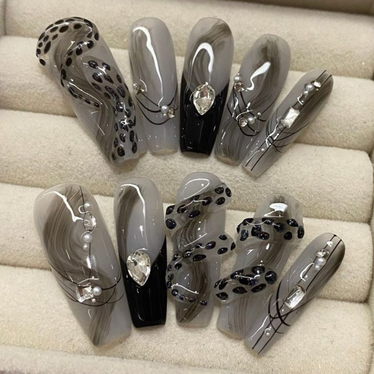 grey-nails-animal-print-jewel-embellishments-1